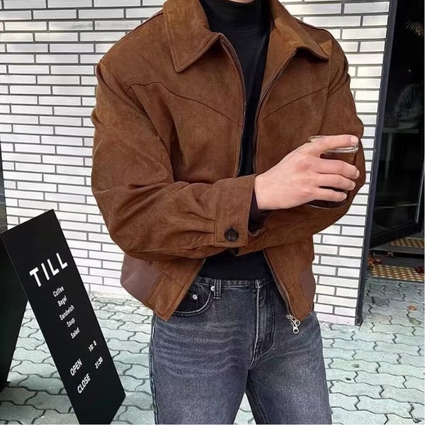 남성 편안한 투웨이 지퍼 간절기 패션 블루종 자켓 DMES-JKA-STS14226551-브라운