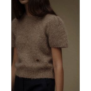 Alpaca shirring round neck knit(Beige)