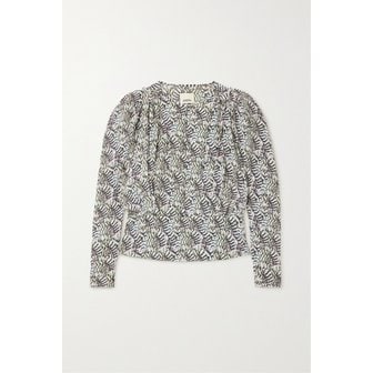 이자벨마랑 자르가 플리츠 프린트 실크 혼방 크레이프 드 신 블라우스 에크루 1647597325950550