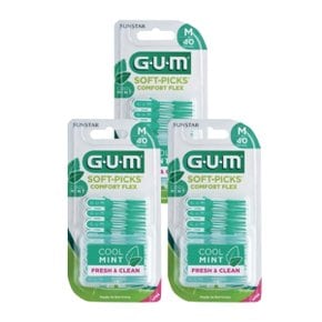 GUM 검 치과 부드러운 일회용 치간칫솔 소프트픽 민트 컴포트플렉스(40p) 3개