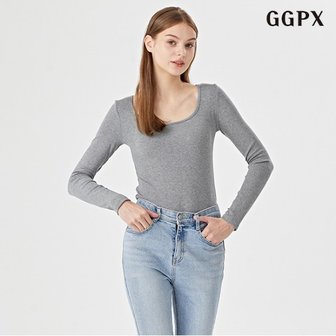 GGPX 정상가:59,000원  심플 베이직 스퀘어넥 슬림핏 긴팔 티셔츠 (GOCLW004D)