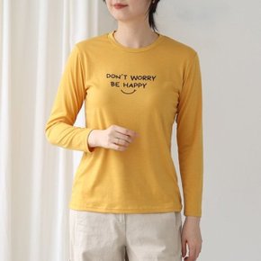 HAPPY 라운드넥 티셔츠 /여성 긴팔 데일리 스판성