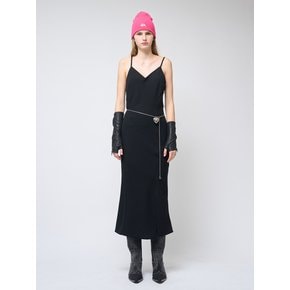 Feminine line Sleeveless Slit Long dress Black