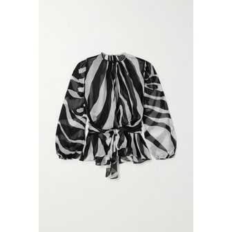 돌체앤가바나 Belted Gathered Zebra-print Chiffon Blouse 블랙