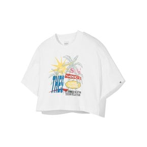 CBDUWTS013WH 우먼 SUNSHINE PARADISE 크롭 반팔 티셔츠 화이트 4083301