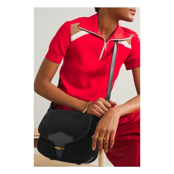 Leather-trimmed Suede Shoulder Bag 블랙 43769801095186362