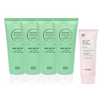 해피바스 마이크로 미셀라 솝베리 모이스춰 클렌징폼 150g x4 + 아트델리 멜라컷 선크림 50ml