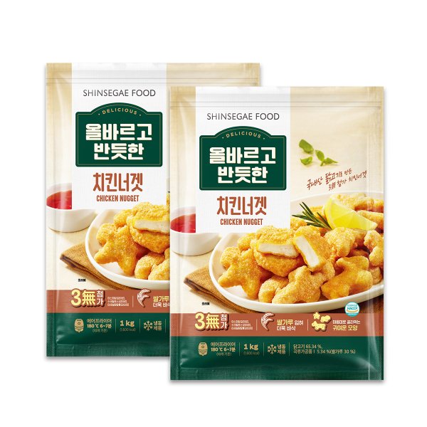 올바르고반듯한 치킨너겟(1kg*2팩)