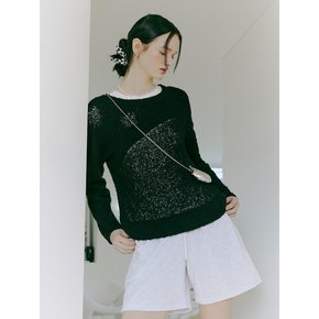 Tail Yarn Damage Knit Top, Black