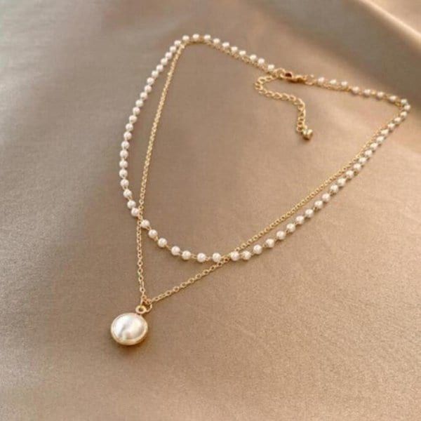 [옷자락] 여자 사계절 데일리룩 포인트 진주 레이어드 목걸이