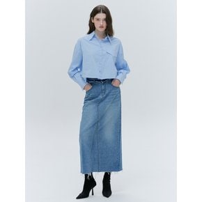 LAYERED DENIM MAXI LONG SKIRT [BLUE]