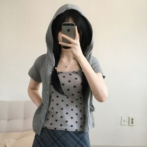 비비드 골지 펀치 아일렛 후드 반팔 가디건4color