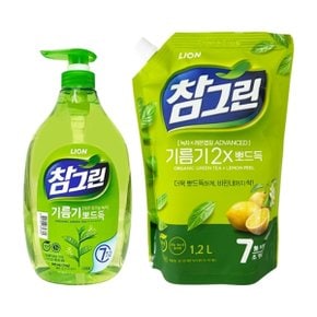 참그린 주방세제 녹차 기름기 뽀드득 용기 1kg + 리필 1.2L