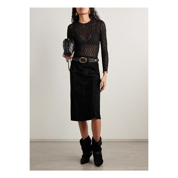 데비 스웨이드 미디 스커트 블랙 46376663162889984