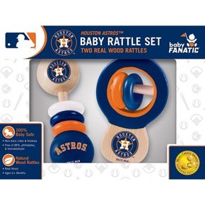 Baby Fanatic Wood Rattle 2 팩 - MLB 휴스턴 애스트로스 아기 장난감 세트 유아 아기 장난감