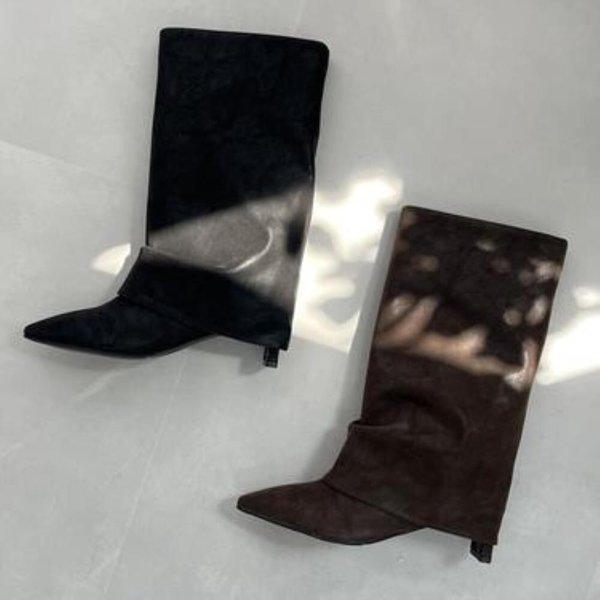 [옷자락] 여자 트렌디 와이드 폴딩 4.5cm굽 스틸레토 힐 부츠