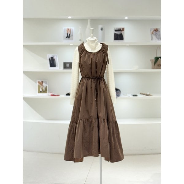 [여주점] 여성 숄더 리본 벨티드 원피스 (L254MSE038)