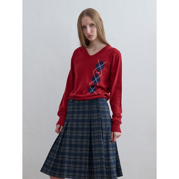 Argyle V-Neck Knit Red