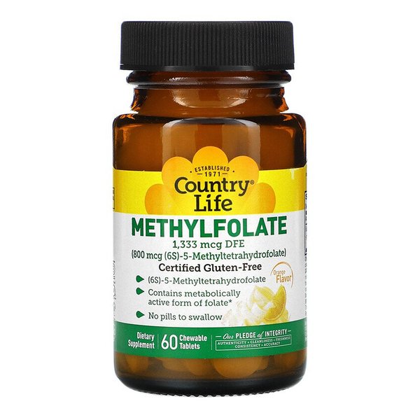 [해외직구]컨트리 라이프 엽산 오렌지향 800mcg 60정 Country Life Methylfolate