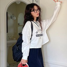 디작소 여성 가을 겨울 브이넥 레터링 오버핏 맨투맨