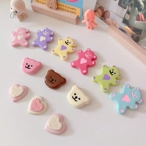 슬리퍼 신발끈 파스텔 곰돌이 하트 장식(3개 1세트)