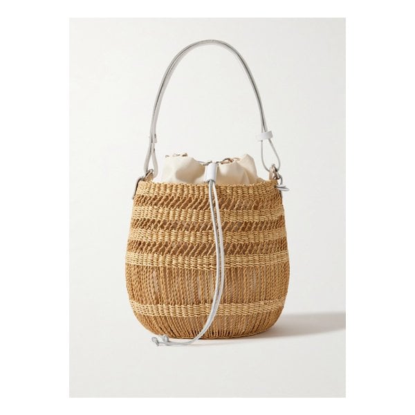 무뉴 미네트 가죽 트리밍 우븐 스트로 버킷 백 브라운 46376663162878920