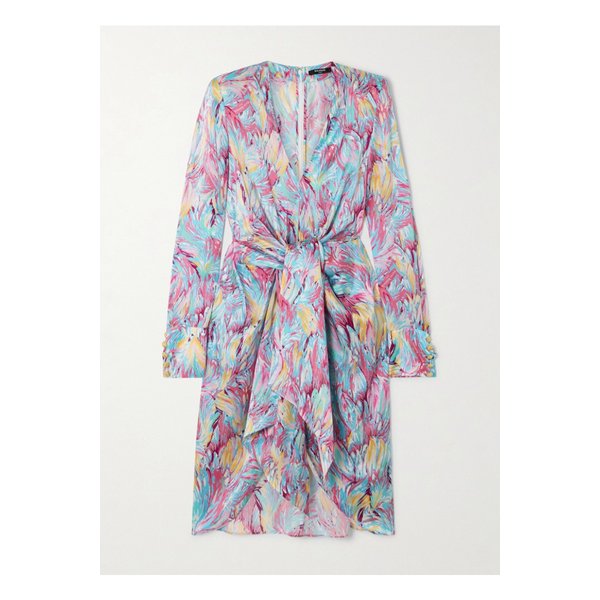 장식 드레이프 프린트 실크 새틴 미니 원피스 1647597336762263