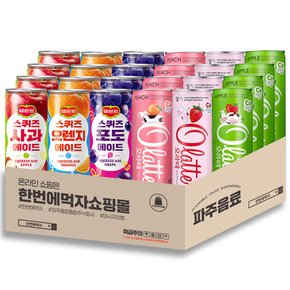 240ml 캔 음료 6종 혼합 각 4캔씩 / 스퀴즈 3종(오렌지+사과+포도) + 오라떼 3종(딸기 + 피치 + 애플)