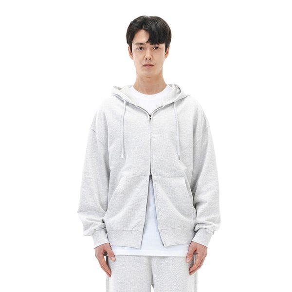 오버핏 무지 투웨이 후드집업 (라이트 멜란지)