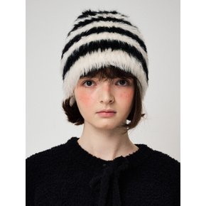 HAIRY KNIT BEANIE, BLACK+IVORY