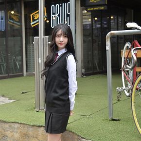 교복몰 보풀방지 블랙 화이트라인 롱 교복조끼 여자 _P343231993