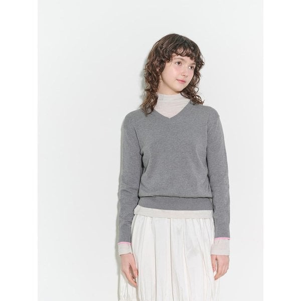 [B. my] 코튼 V넥 긴소매 니트  차콜 (BF5251N014)