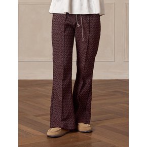 Jacquard drawstring bootcut banding pants Brown