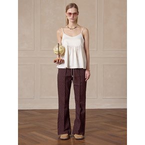 Jacquard drawstring bootcut banding pants Brown