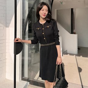 골드 펄 포인트 배색 니트 원피스_M2503OP602A