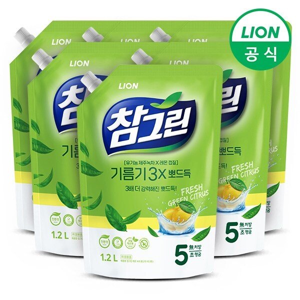 참그린 녹차 기름기 뽀드득 주방세제 1.2L리필 6개