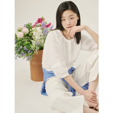 빈폴레이디스 밴드넥 볼륨 소매 블라우스 - 화이트 BF5464C511