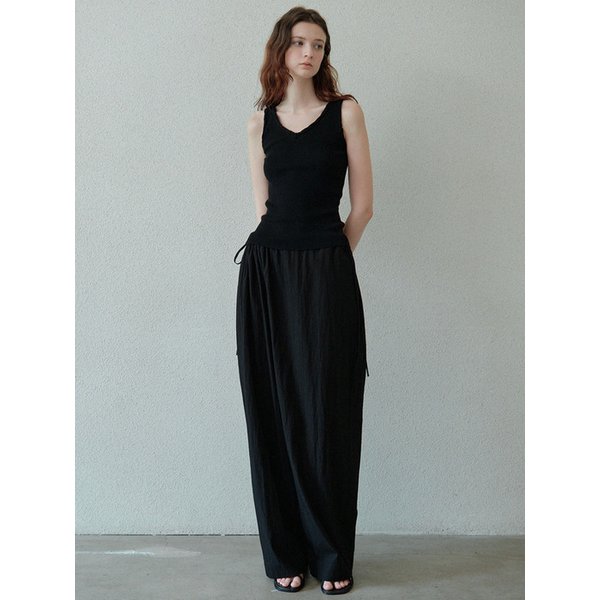 side drawstring wide pants (black)