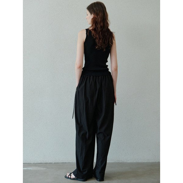 side drawstring wide pants (black)
