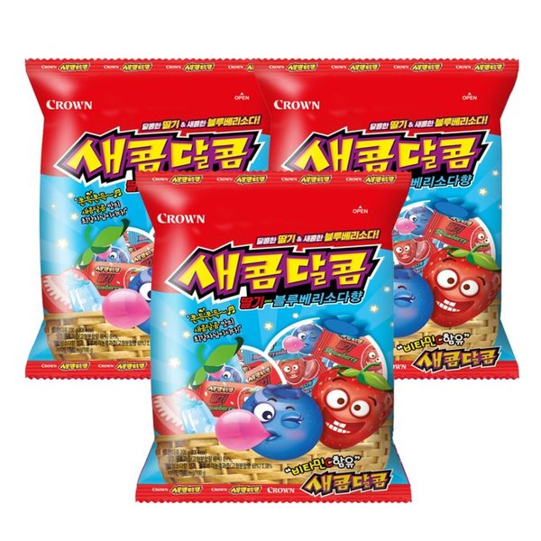 [G] 크라운 새콤달콤 딸기 블루베리소다 200g 3봉