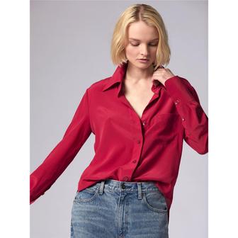 EQUIPMENT 이큅먼트 QUINNE LONG SLEEVE SILK SHIRT - PERSIAN RED