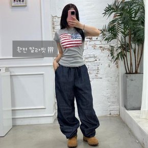여자 여름 간절기 논페이드 세미 와이드 밴딩 팬츠