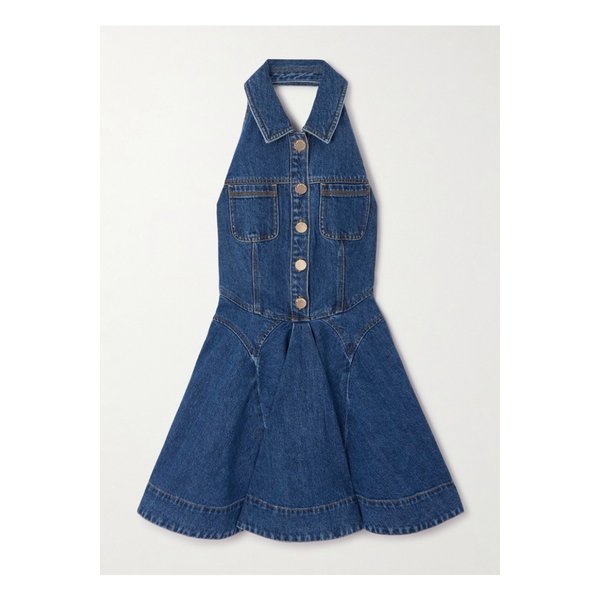 패널 데님 홀터넥 미니 드레스 블루 46376663162843247