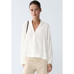Massimo Dutti 마시모 두띠 흐르는 린넨 혼방 V넥 셔츠 - 버튼다운 블라우스 흰색 7990238