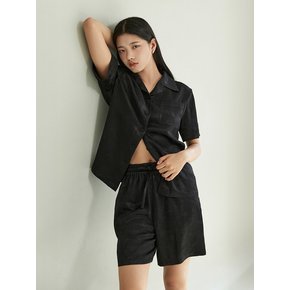 Flower Silky Texture Short Pants - Black