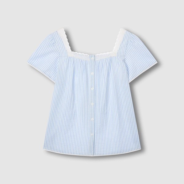 여 시어서커 셔링 반팔 파자마 셔츠 J206201077052