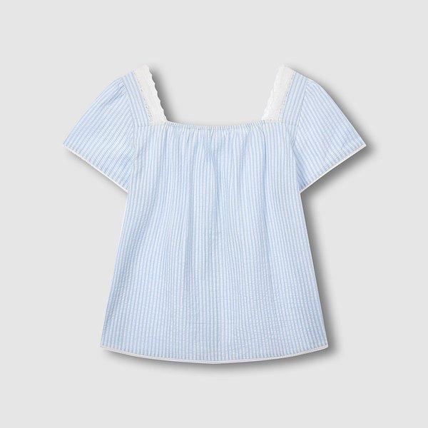 여 시어서커 셔링 반팔 파자마 셔츠 J206201077052