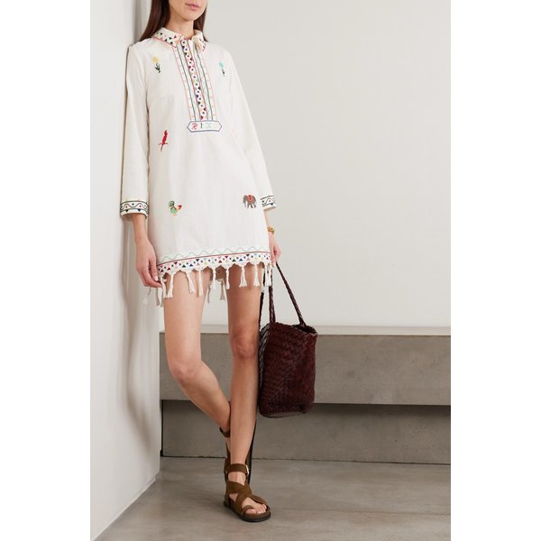 아스토리아 프린지 자수 코튼 미니 드레스 크림 46376663162989155