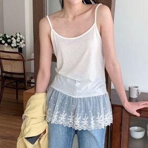 눈꽃레이스 레이어드 끈나시 데일리 러블리 봄여름 이너티셔츠 민소매 캐주얼코디_P421662607