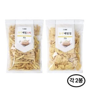 그리심 농부 메밀스낵 2종 메밀칩 300g 2개 + 메밀스틱 300g 2개 - 메밀과자 대용량 간식 스낵 곡물